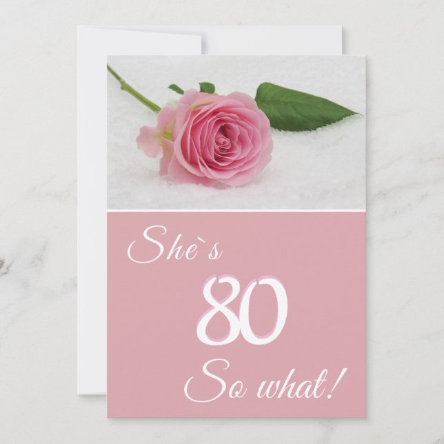 80th Birthday for Her Pink Rose Motivational Card (Front)