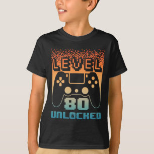 80th Birthday For Men Level 80 Unlocked Gamer 80 Y T-Shirt