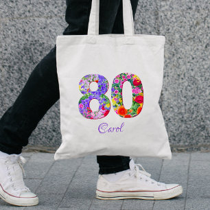80th Birthday Friend Gift – Floral Name 80 Years Tote Bag
