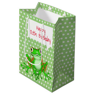 80th Birthday Frog on Polka Dots Medium Gift Bag