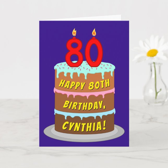 80th Birthday: Fun Cake and Candles + Custom Name Card (Small Plant)