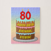 80th Birthday: Fun Cake and Candles + Custom Name