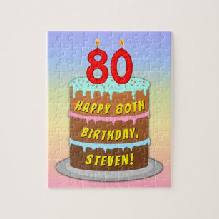 80th Birthday: Fun Cake and Candles + Custom Name Jigsaw Puzzle