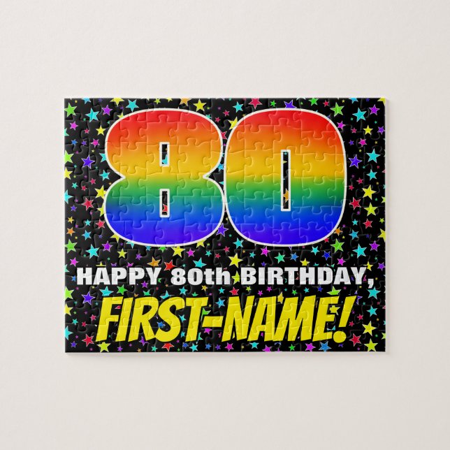 80th Birthday — Fun, Colourful Star Field Pattern Jigsaw Puzzle (Horizontal)
