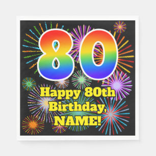 80th Birthday: Fun Fireworks Pattern + Rainbow 80 Napkin