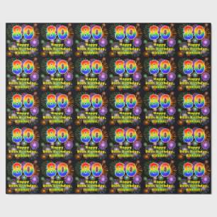 80th Birthday: Fun Fireworks, Rainbow Look # “80” Wrapping Paper