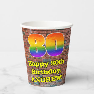 80th Birthday: Fun Graffiti-Inspired Rainbow 80 Paper Cups
