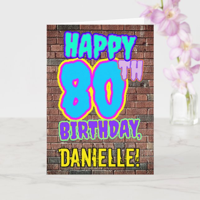 80th Birthday - Fun, Urban Graffiti Inspired Look Card (Orchid)