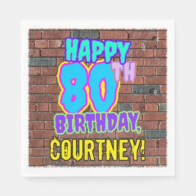 80th Birthday ~ Fun, Urban Graffiti Inspired Look Napkin (Front)