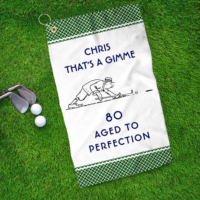 80th Birthday Funny Golfer Personalised Name Plaid Golf Towel (Creator Uploaded)