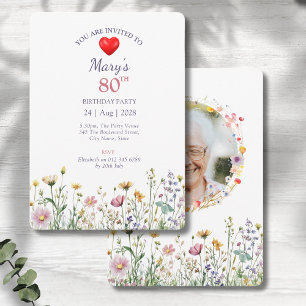 80th Birthday Garden Floral Wild Meadow Photo Invitation