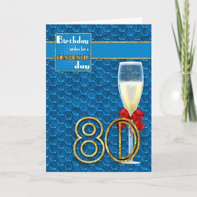80th Birthday - Geometric Birthday Card Champagne (Front)