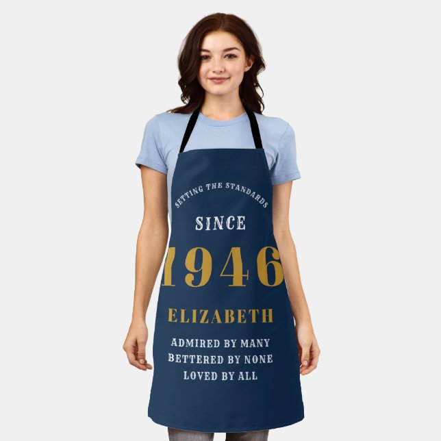 80th Birthday Gift For Her 1946 Vintage Blue Gold Apron (Worn)