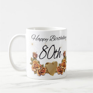 80th Birthday Gift Mug, With Copper Roses Coffee Mug