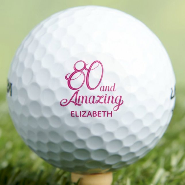 80th Birthday Gift Pink Script Amazing Golf Balls (Creator Uploaded)