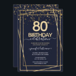 80th Birthday Gold and Blue Invitation<br><div class="desc">Elegant Faux gold border with shimmering confetti highlights on the top border. All text is adjustable and easy to change for your own party needs. Great elegant 80th birthday template design.</div>