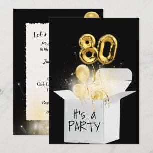 80th Birthday Gold Balloons In White Box  Invitation