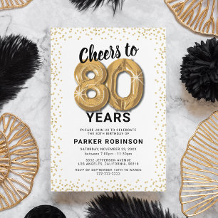 80th Birthday Gold Balloons Invitation