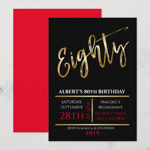 80th Birthday Gold Black Party Invitation
