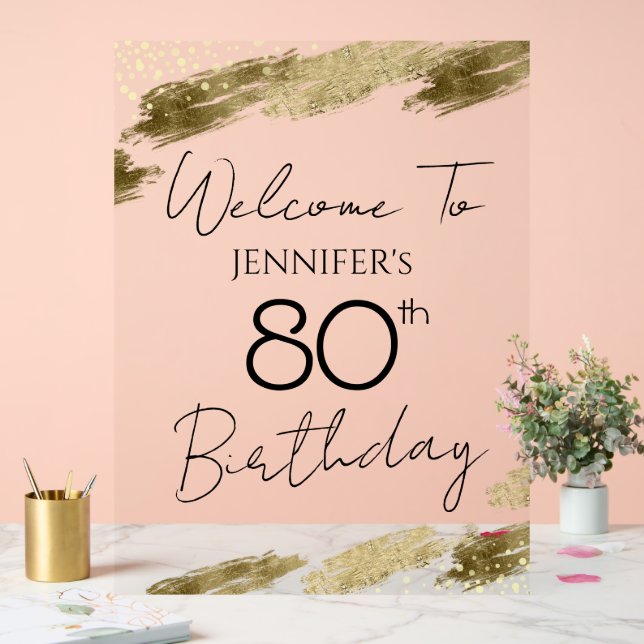 80th Birthday Gold Black Welcome Clear Acrylic Sign (Wedding)