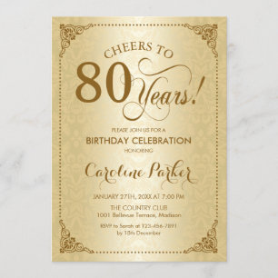 80th Birthday - Gold Damask Invitation