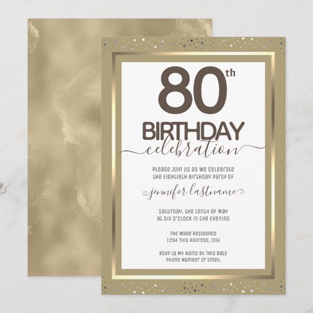 80th Birthday Gold Formal Invitation (Front/Back)