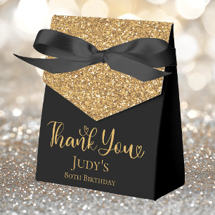 80th Birthday Gold Glitter Black Thank You Favour Box