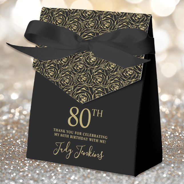 80th Birthday Gold Glitter Roses Thank You  Favour Box (Creator Uploaded)