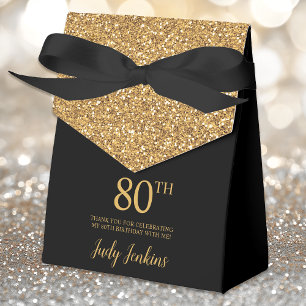 80th Birthday Gold Glitter Thank You Favour Box