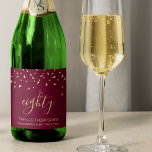 80th Birthday Gold Triangle Confetti Burgundy Sparkling Wine Label<br><div class="desc">Help her celebrate her 80th birthday in style with this simple but elegant design, featuring faux gold foil triangular confetti sifting down on the word "eighty" in gold handwriting font on a burgundy red background. Personalise it with the name of the honoree in gold sans serif font, along with the...</div>