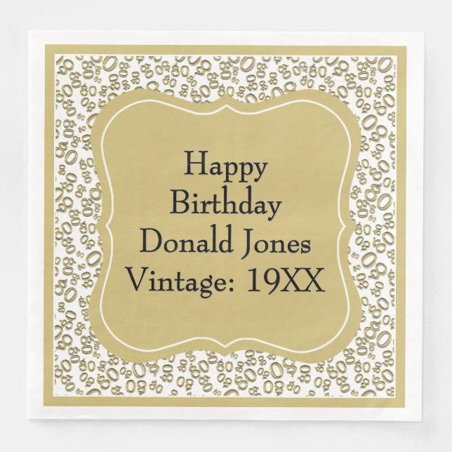 80th Birthday Gold/White Bracket Number Pattern Napkin (Front)