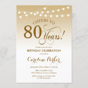 80th Birthday - Gold White Invitation