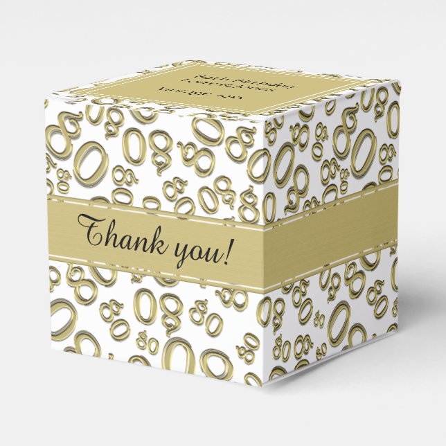 80th Birthday Gold/White Number Pattern Favour Box (Front Side)