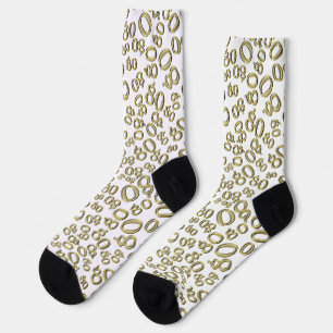 80th Birthday Gold/White Random Number Pattern Socks
