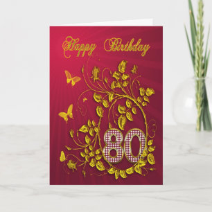 80th Birthday golden butterflies Card