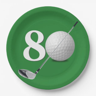 80th Birthday Golf Ball And Club  Paper Plate