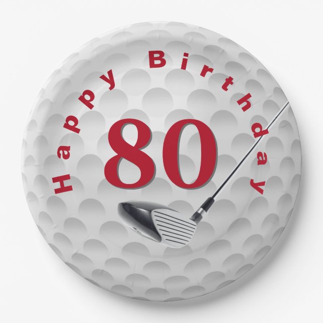80th Birthday Golf Ball Design Paper Plate (Front)