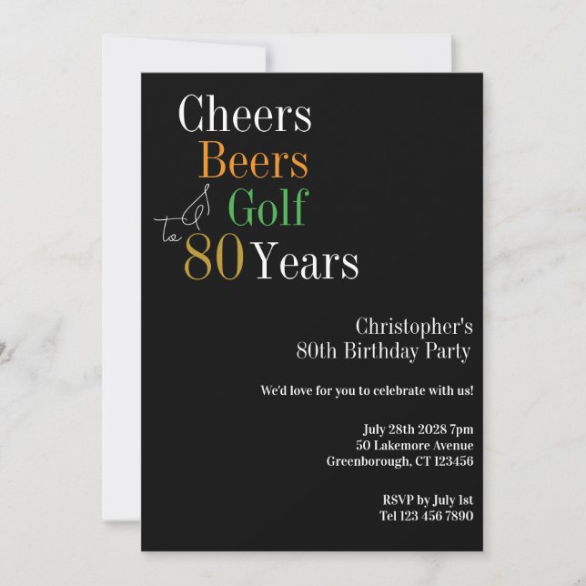 80th Birthday Golf Cheers Beers Party Invitation (Front)