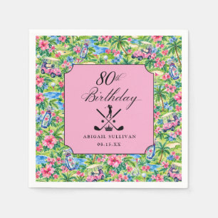 80th Birthday Golf Preppy Pink Green Print Napkin