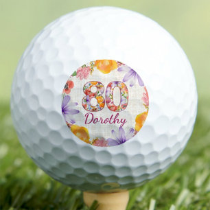 80th Birthday Grandma Gift Elegant Floral Custom Golf Balls