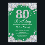 80th Birthday Green and Silver Diamond Invitation<br><div class="desc">80th Birthday Invitation. Green and Silver Rhinestone Diamond. Elegant Birthday Bash invite. Adult Birthday. Women Birthday. Men Birthday. For further customisation,  please click the "Customise it" button and use our design tool to modify this template.</div>