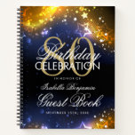 80th Birthday Guestbook Party Sparkles Gold Notebook<br><div class="desc">An elegant and sophisticated 80th (eightieth) Birthday Guest Book template with Party Sparkles Gold design (featuring gold lights,  gold string and gold sparkles) with easy to customise text.</div>