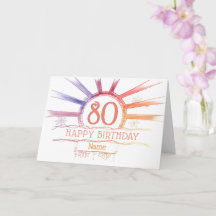 80th Birthday - hand drawn multi-coloured sunburst