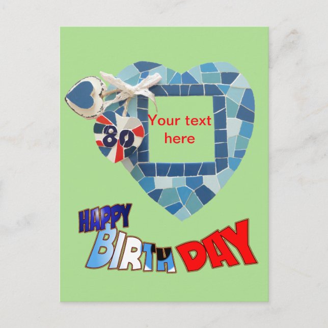 80th Birthday Heart Mosaic Art Postcard (Front)