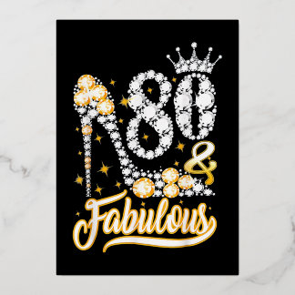 80th Birthday High Heel Shoes Crown Diamond Foil Holiday Card