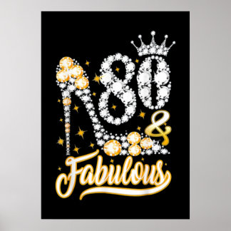 80th Birthday High Heel Shoes Crown Diamond Poster