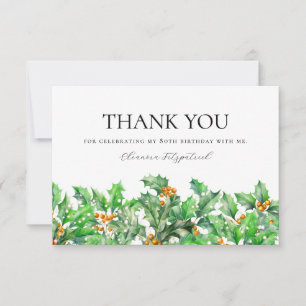80th Birthday Holly December Birth Flower Custom Thank You Card