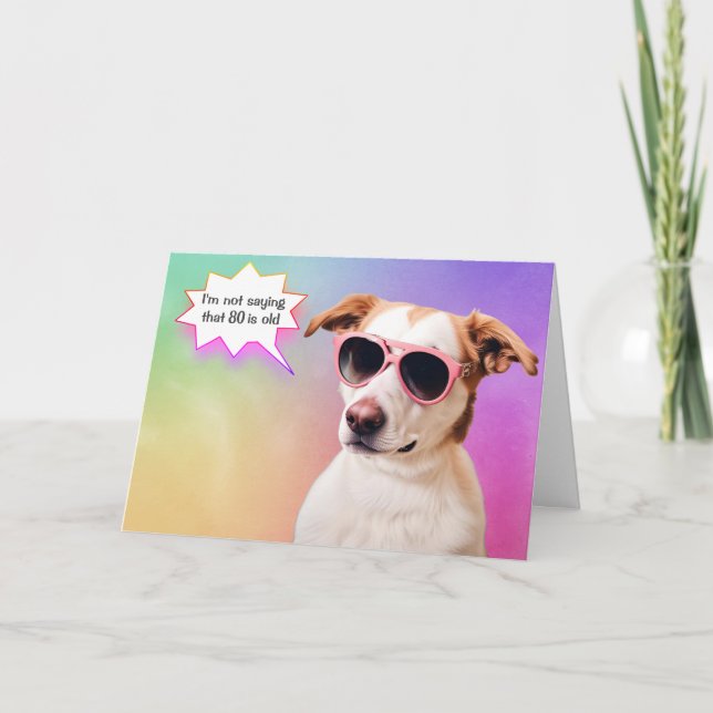 80th Birthday Hound Dog On Rainbow  Card (Front)