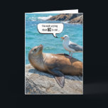 80th Birthday Humour Seagull Perched On a Sea Lion Card<br><div class="desc">A sea lion relaxes on a rock by the ocean while a seagull perches on its belly,  appearing to be laughing for an 80th birthday.</div>