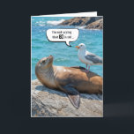80th Birthday Humour Seagull Perched On a Sea Lion Card<br><div class="desc">A sea lion relaxes on a rock by the ocean while a seagull perches on its belly,  appearing to be laughing for an 80th birthday.</div>
